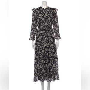 Banjanan - Black and Cream Floral Long Sleeve Dress - M